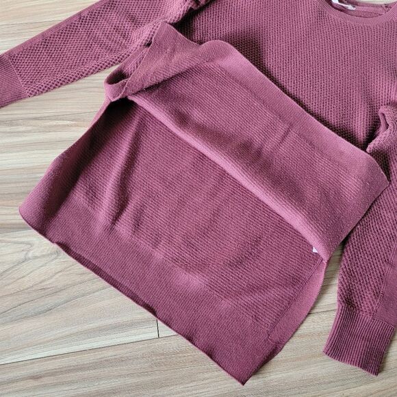 Athleta Thermal Honeycomb Split Hem Crewneck Merino Wool Pullover Sweater Rust - Picture 7 of 15